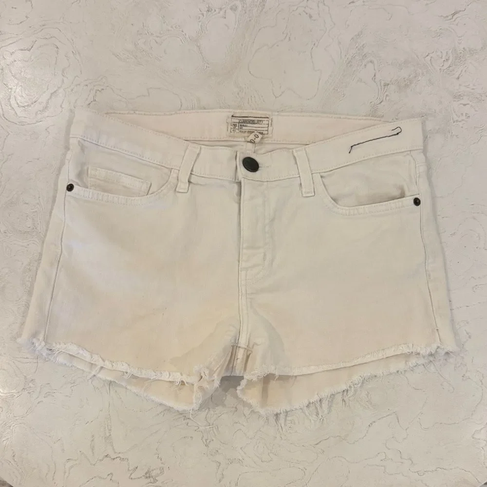 Current Elliott White Denim Frayed Hem Jean Shorts 30
